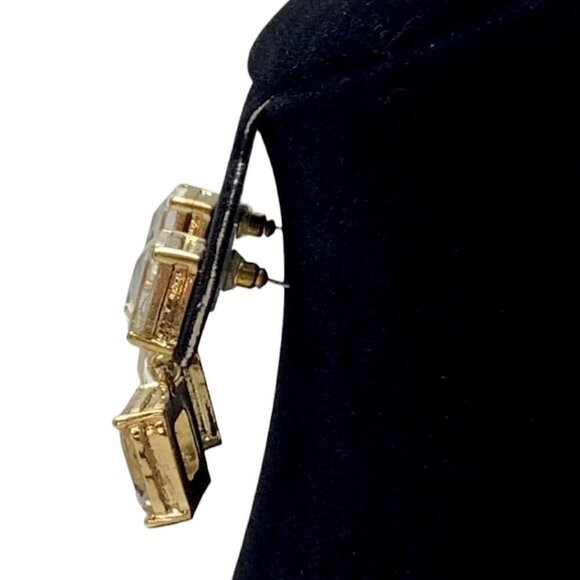 NWT Double Square Yellow Crystal Gold Frame Statement Dangle Drop Stud Earrings - Picture 5 of 7